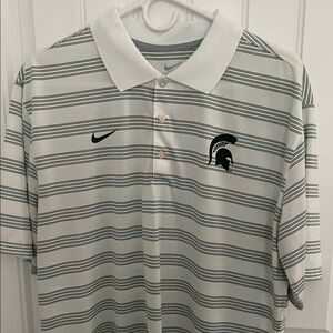 Nike Men's MSU White and Green Striped Polo Shirt